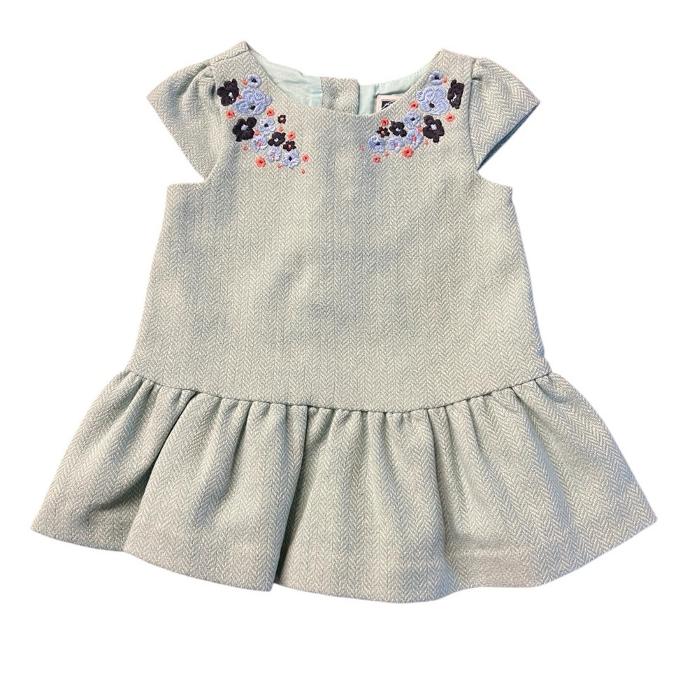 Janie and Jack Teal Wool Dress with Floral Embroidery Accents Size 3-6 Months